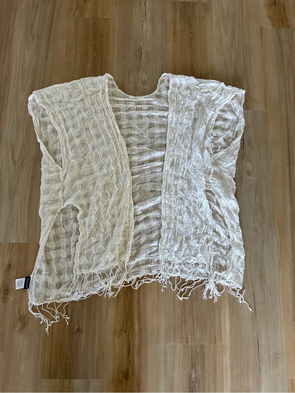 Madewell Cream Crinkle Open-Front Tunic with Fringe